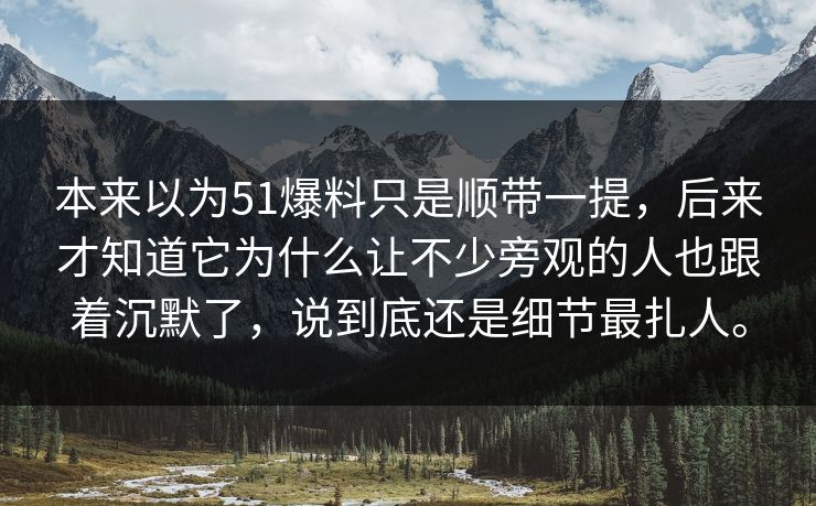 本来以为51爆料只是顺带一提,后来才知道它为什么让不少旁观的人也跟着沉默了,说到底还是细节最扎人。