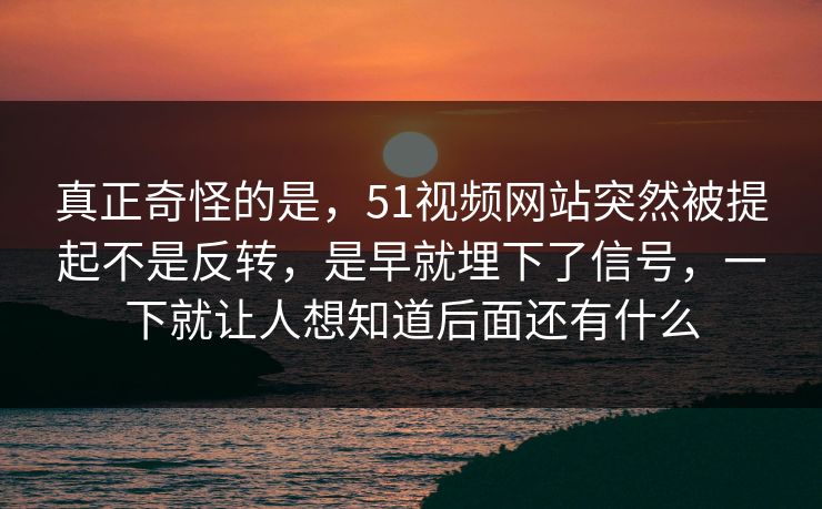 真正奇怪的是,51视频网站突然被提起不是反转,是早就埋下了信号,一下就让人想知道后面还有什么