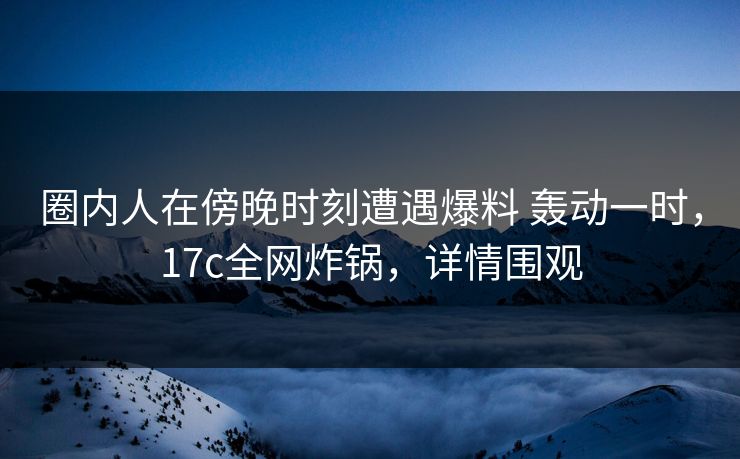 圈内人在傍晚时刻遭遇爆料 轰动一时,17c全网炸锅,详情围观