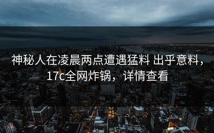 神秘人在凌晨两点遭遇猛料 出乎意料,17c全网炸锅,详情查看